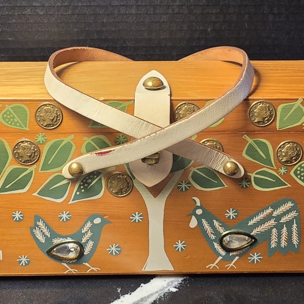 Enid Collins Vintage Wooden Box Purse with "Money Tree" Design 1960s - Picture 3 of 11